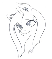 Size: 961x1096 | Tagged: safe, artist:pinkspony20, imported from derpibooru, pinkie pie, earring, female, grayscale, monochrome, portrait, simple background, solo