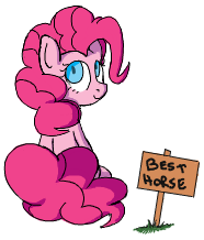 Size: 186x218 | Tagged: safe, artist:mostazathy, imported from derpibooru, pinkie pie, pony, best pony, female, lowres, sign, sitting, solo