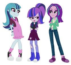 Size: 594x542 | Tagged: safe, artist:unoriginai, imported from derpibooru, aria blaze, sonata dusk, equestria girls, rainbow rocks, alternate hairstyle, arisona, cute, loose hair, magical lesbian spawn, offspring, parent:aria blaze, parent:sonata dusk, parents:arisona, shipping, shoes, sneakers