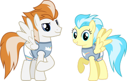 Size: 1600x1027 | Tagged: safe, artist:chainchomp2, imported from derpibooru, fire streak, misty fly, pegasus, pony, equestria games (episode), clothes, duo, duo male and female, equestria games, female, looking at you, male, mare, simple background, spread wings, stallion, transparent background, vector, wings, wonderbolts