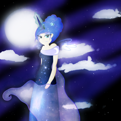 Size: 3000x3000 | Tagged: safe, artist:everay, imported from derpibooru, princess luna, human, clothes, dress, female, high res, humanized, solo