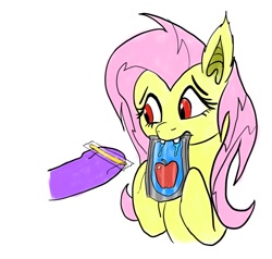 Size: 1280x1216 | Tagged: safe, artist:snapai, imported from derpibooru, fluttershy, capri-sun, fangs, flutterbat, juice, straw