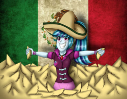 Size: 2186x1717 | Tagged: safe, artist:namygaga, imported from derpibooru, sonata dusk, equestria girls, flag, mexico, solo, sombrero, sonataco, taco, that girl sure loves tacos, that pony sure does love tacos, that siren sure does love tacos