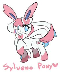 Size: 700x840 | Tagged: safe, artist:freedomthai, imported from derpibooru, sylveon, cute, looking at you, misspelling, pokémon, ponified, raised hoof, smiling, solo