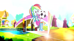 Size: 1920x1080 | Tagged: safe, artist:antylavx, artist:mlp-vector-collabs, artist:strumfreak, imported from derpibooru, rainbow dash, equestria girls, bridge, football, lens flare, ponyville, vector, wallpaper