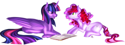 Size: 1667x600 | Tagged: safe, artist:falleninthedark, imported from derpibooru, twilight sparkle, oc, oc:blossom, alicorn, golem, pony, female, mare, twilight sparkle (alicorn)