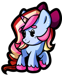 Size: 400x494 | Tagged: safe, artist:pepooni, imported from derpibooru, oc, oc only, oc:neigh-apolitan, pony, unicorn, bow, female, freckles, mare, solo, unshorn fetlocks