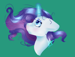 Size: 4300x3300 | Tagged: safe, artist:himitsuartmlp, imported from derpibooru, rarity, pony, unicorn, bust, female, glowing horn, green background, horn, looking up, mare, portrait, profile, signature, simple background, solo