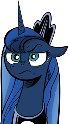 Size: 3000x5438 | Tagged: safe, artist:andypriceart, artist:irisiter, idw, imported from derpibooru, princess luna, pony, :s, absurd resolution, annoyed, female, floppy ears, frown, glare, grumpy, portrait, raised eyebrow, simple background, solo, transparent background, vector, wavy mouth