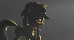 Size: 958x513 | Tagged: safe, imported from derpibooru, applejack, pony, robot, robot pony, five nights at aj's, 3d, animatronic, applefreddy, bloodshot eyes, female, five nights at freddy's, microphone, sharp teeth, singing, solo