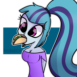 Size: 3000x3000 | Tagged: safe, artist:brinxx, artist:holomouse, imported from derpibooru, sonata dusk, equestria girls, breasts, busty sonata dusk, cleavage, female, solo, sonataco, taco, that girl sure loves tacos, that pony sure does love tacos, that siren sure does love tacos