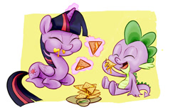 Size: 628x396 | Tagged: safe, artist:nukilik, imported from derpibooru, spike, twilight sparkle, alicorn, pony, twilight time, eating, female, food, mare, nachos, twilight sparkle (alicorn)