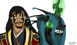 Size: 1108x649 | Tagged: safe, artist:jonpablo45, imported from derpibooru, queen chrysalis, mortal kombat, shang tsung, simple background, transparent background