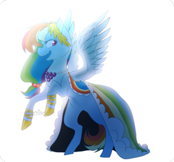 Size: 970x900 | Tagged: safe, artist:magerine, imported from derpibooru, rainbow dash, backlighting, clothes, dress, female, gala dress, solo