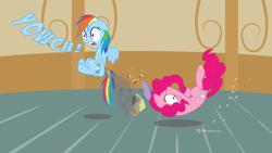 Size: 8000x4500 | Tagged: safe, artist:justablankflank, imported from derpibooru, pinkie pie, rainbow dash, absurd resolution, burned butt, burning, butt fire, cake, fire, literal butthurt, ouch, pain, tail on fire