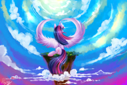 Size: 1500x1000 | Tagged: safe, artist:moeru789, imported from derpibooru, twilight sparkle, alicorn, pony, female, floating island, mare, solo, twilight sparkle (alicorn)