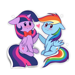 Size: 1024x1024 | Tagged: safe, artist:sugguk, imported from derpibooru, rainbow dash, twilight sparkle, alicorn, pony, blushing, bowtie, cute, female, heart, lesbian, mare, shipping, simple background, smiling, transparent background, twidash, twilight sparkle (alicorn)