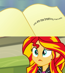 Size: 1223x1378 | Tagged: safe, imported from derpibooru, sunset shimmer, equestria girls, rainbow rocks, book, exploitable meme, journey book, meme