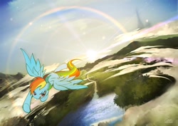 Size: 800x566 | Tagged: dead source, safe, artist:koyoimitsuki, imported from derpibooru, rainbow dash, female, flying, solo