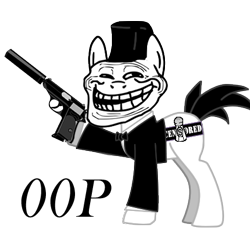 Size: 430x401 | Tagged: safe, artist:salted pingas, imported from derpibooru, oc, oc only, oc:salted pingas, bowtie, clothes, gun, james bond, suit, trollface