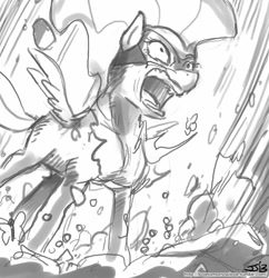 Size: 833x862 | Tagged: safe, artist:johnjoseco, imported from derpibooru, fluttershy, saddle rager, human, pegasus, pony, angry, badass, flutterbadass, flutterhulk, grayscale, humanized, monochrome, open mouth, power ponies, solo, transformation