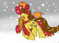 Size: 3800x2800 | Tagged: safe, artist:sketchy-comic, imported from derpibooru, big macintosh, caramel, earth pony, pony, caramac, gay, male, shipping, stallion, winter