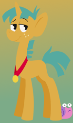 Size: 522x870 | Tagged: safe, artist:pokekid963, imported from derpibooru, snails, snail, blank flank, cutie mark, male, medal, solo, win, winner, winning