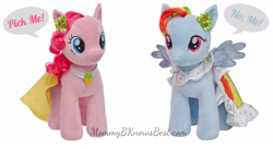 Size: 3600x1977 | Tagged: safe, imported from derpibooru, pinkie pie, rainbow dash, build-a-bear, irl, photo, plushie