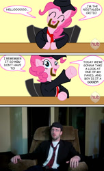 Size: 900x1485 | Tagged: safe, artist:atomic-chinchilla, imported from derpibooru, pinkie pie, human, clothes, comic, cosplay, costume, crossover, doug walker, glasses, irl, irl human, nostalgia critic, photo