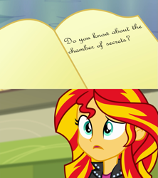 Size: 909x1024 | Tagged: safe, imported from derpibooru, sunset shimmer, equestria girls, rainbow rocks, book, chamber of secrets, exploitable meme, female, harry potter, harry potter (series), harry potter and the chamber of secrets, journey book, meme, solo, sunset shimmer's book