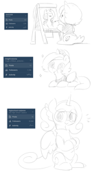 Size: 736x1372 | Tagged: safe, artist:ende26, imported from derpibooru, princess celestia, princess luna, oc, alternate hairstyle, clothes, cute, drawing, filly, followers, glasses, high school cadance, monochrome, sketch, sweater, tumblr, woona, woona knight