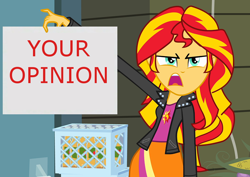 Size: 1016x720 | Tagged: safe, imported from derpibooru, sunset shimmer, equestria girls, exploitable meme, meme, sunset is disgusted, your opinion