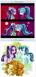 Size: 265x552 | Tagged: safe, imported from derpibooru, adagio dazzle, aria blaze, sonata dusk, derpibooru, equestria girls, rainbow rocks, arisona, exploitable meme, female, juxtaposition, juxtaposition win, kissing, lesbian, meme, meta, shipping, the dazzlings