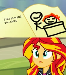 Size: 533x600 | Tagged: safe, imported from derpibooru, sunset shimmer, equestria girls, rainbow rocks, bad drawing, exploitable meme, female, journey book, meme, solo, stalking