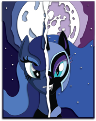 Size: 824x1040 | Tagged: safe, artist:the-paper-pony, imported from derpibooru, nightmare moon, princess luna, craft, duality, mare in the moon, moon