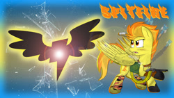 Size: 3200x1800 | Tagged: safe, artist:dangercloseart, artist:quinlinn, imported from derpibooru, fleetfoot, soarin', spitfire, ammobox, camouflage, cut, gun, logo, wallpaper, wonderbolts