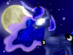 Size: 1600x1200 | Tagged: safe, artist:artyjoyful, imported from derpibooru, princess luna, female, glowing eyes, magic, moon, solo