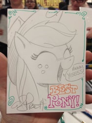 Size: 768x1024 | Tagged: safe, artist:andypriceart, imported from derpibooru, applejack, best pony, eyes closed, female, happy, monochrome, open mouth, sketch, solo, traditional art