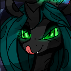 Size: 4096x4096 | Tagged: safe, artist:briarspark, imported from derpibooru, queen chrysalis, changeling, changeling queen, absurd resolution, crown, female, jewelry, kitchen eyes, licking lips, looking at you, portrait, regalia, solo, tongue out