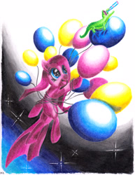 Size: 2545x3293 | Tagged: safe, artist:uminanimu, imported from derpibooru, gummy, pinkie pie, balloon, pinkamena diane pie, traditional art