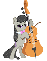 Size: 2500x3200 | Tagged: safe, artist:gurugrendo, imported from derpibooru, octavia melody, earth pony, pony, bipedal, bow (instrument), bowtie, cello, cello bow, female, high res, mare, musical instrument, raised eyebrow, simple background, solo, transparent background, vector