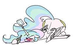 Size: 2503x1570 | Tagged: safe, artist:nobody, imported from derpibooru, princess celestia, alcohol, both cutie marks, bottle, drink, drunk, drunklestia, female, horn grab, majestic as fuck, sleeping, solo