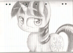Size: 1048x762 | Tagged: safe, artist:php33, imported from derpibooru, twilight sparkle, female, lined paper, monochrome, sketch, solo, traditional art