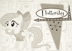 Size: 1053x745 | Tagged: safe, artist:thisisdashie, imported from derpibooru, part of a set, fluttershy, 1950s, 50s, black and white, bow, grayscale, retro