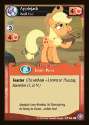 Size: 599x837 | Tagged: safe, imported from derpibooru, applejack, ccg, enterplay, fake, mlp trading card game, thanksgiving