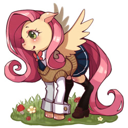 Size: 500x500 | Tagged: safe, artist:himariday, imported from derpibooru, fluttershy, :p, clothes, female, pixiv, solo