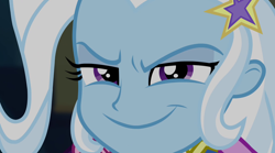 Size: 1280x714 | Tagged: safe, imported from derpibooru, screencap, trixie, equestria girls, rainbow rocks, close-up, female, smug, smug smile