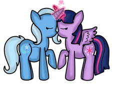 Size: 1024x709 | Tagged: safe, artist:preggyponies-4u, imported from derpibooru, trixie, twilight sparkle, alicorn, pony, belly, female, horns are touching, lesbian, magic, magical lesbian spawn, mare, nuzzling, offspring, pregnant, shipping, simple background, transparent background, twilight sparkle (alicorn), twixie