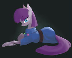 Size: 1777x1453 | Tagged: safe, artist:twitchykismet, imported from derpibooru, maud pie, earth pony, pony, female, looking at you, mare, prone, rock candy necklace, simple background, solo