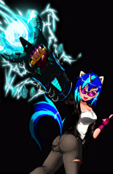 Size: 3300x5100 | Tagged: safe, artist:animeclaro, imported from derpibooru, dj pon-3, vinyl scratch, human, eared humanization, female, horned humanization, humanized, solo, sunglasses, tailed humanization